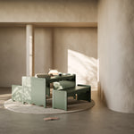Casablanca olive table and bench set in a room