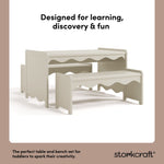 Casablanca frosted oat bench and table set design callout