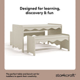 Casablanca frosted oat bench and table set design callout