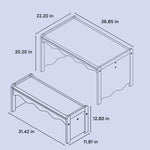 Casablanca table and bench set line drawing with dimensions