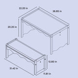 Casablanca table and bench set line drawing with dimensions