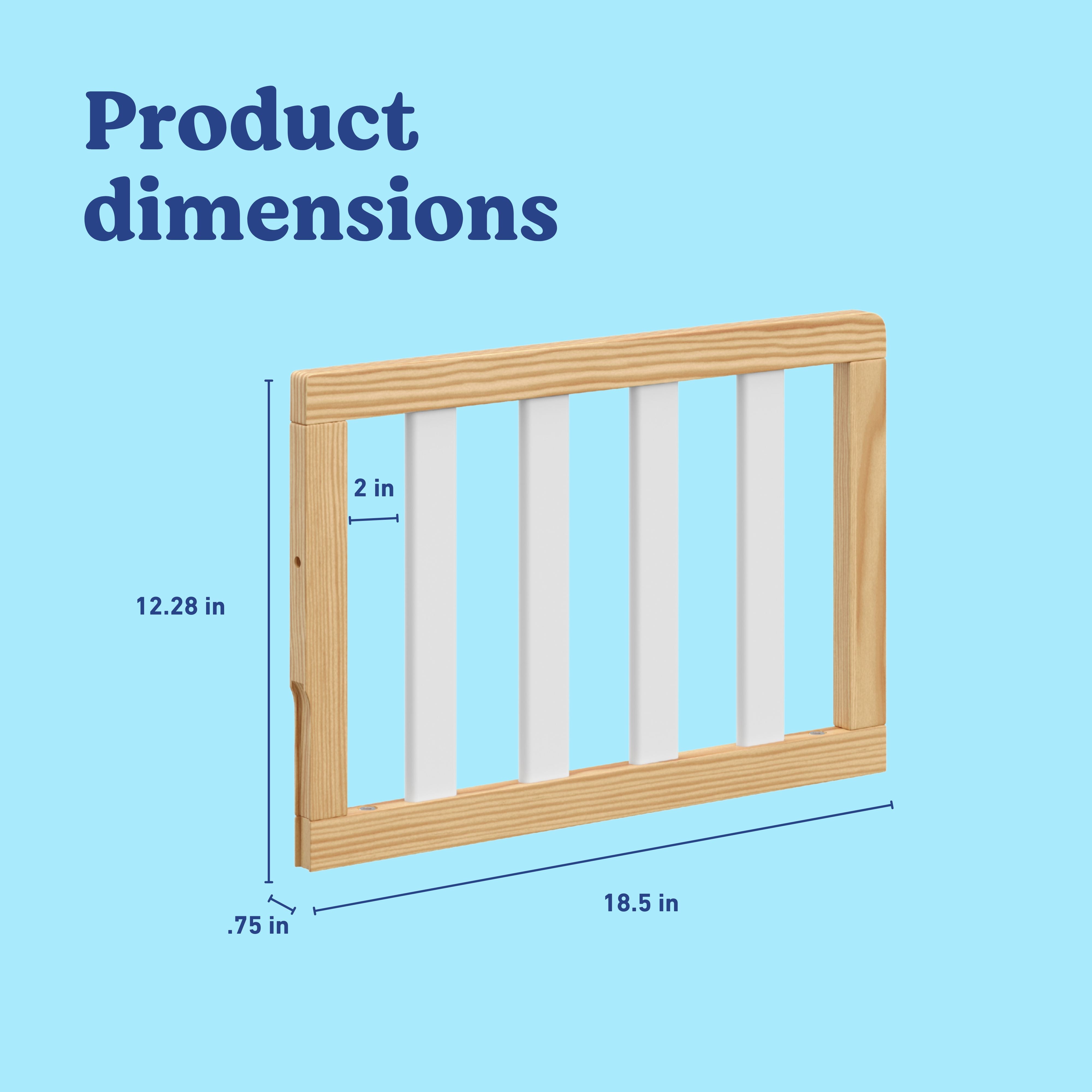 Natural with White toddler safety guardrail slats with dimensions