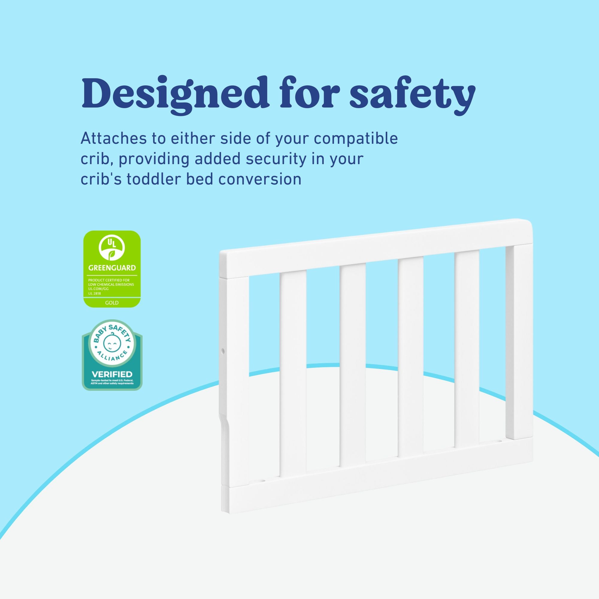 Graco white toddler safety guardrail (slats) certifications callout