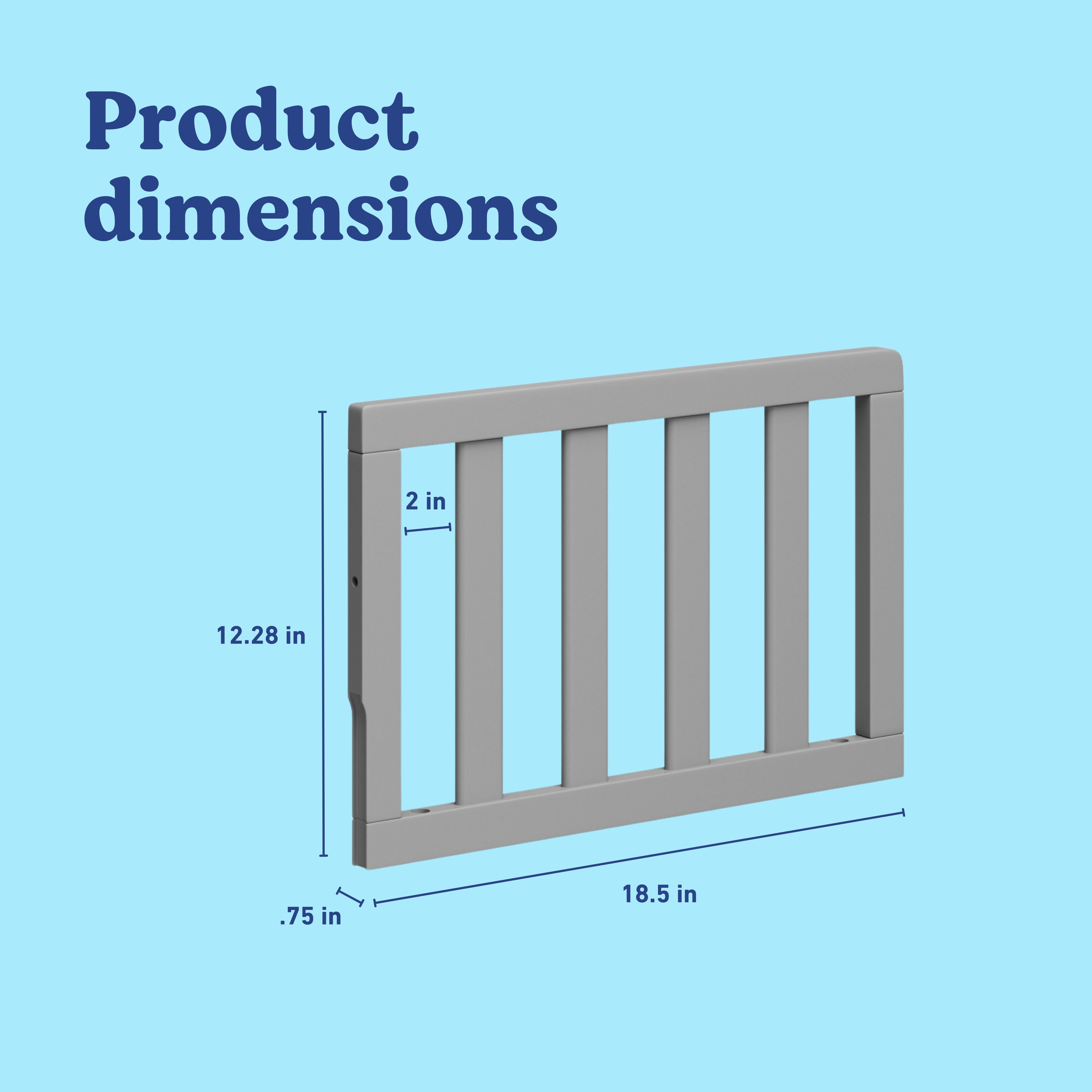 Pebble Gray toddler safety guardrail slats with dimensions