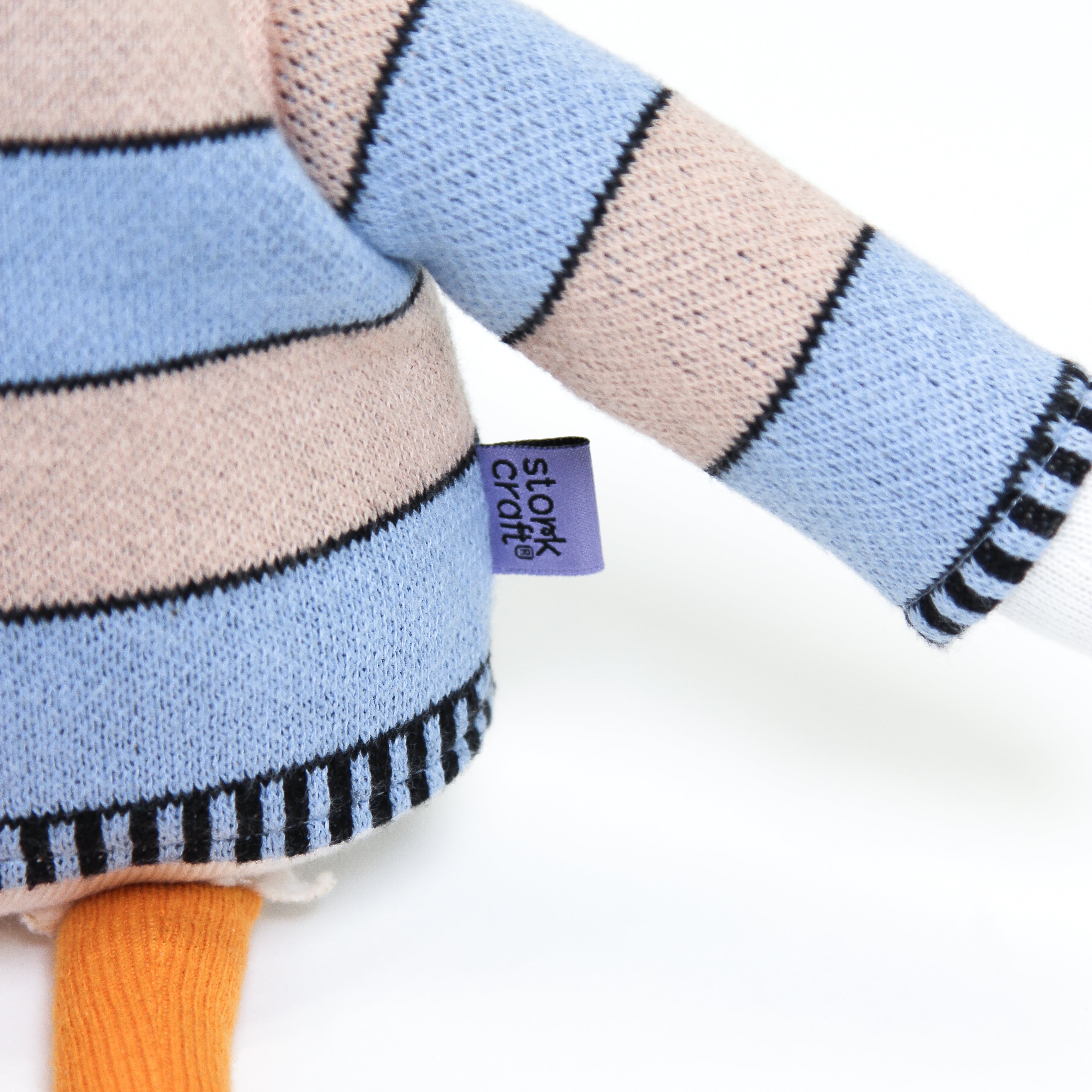 AJ the Stork Plush Toy Label Close Up Image