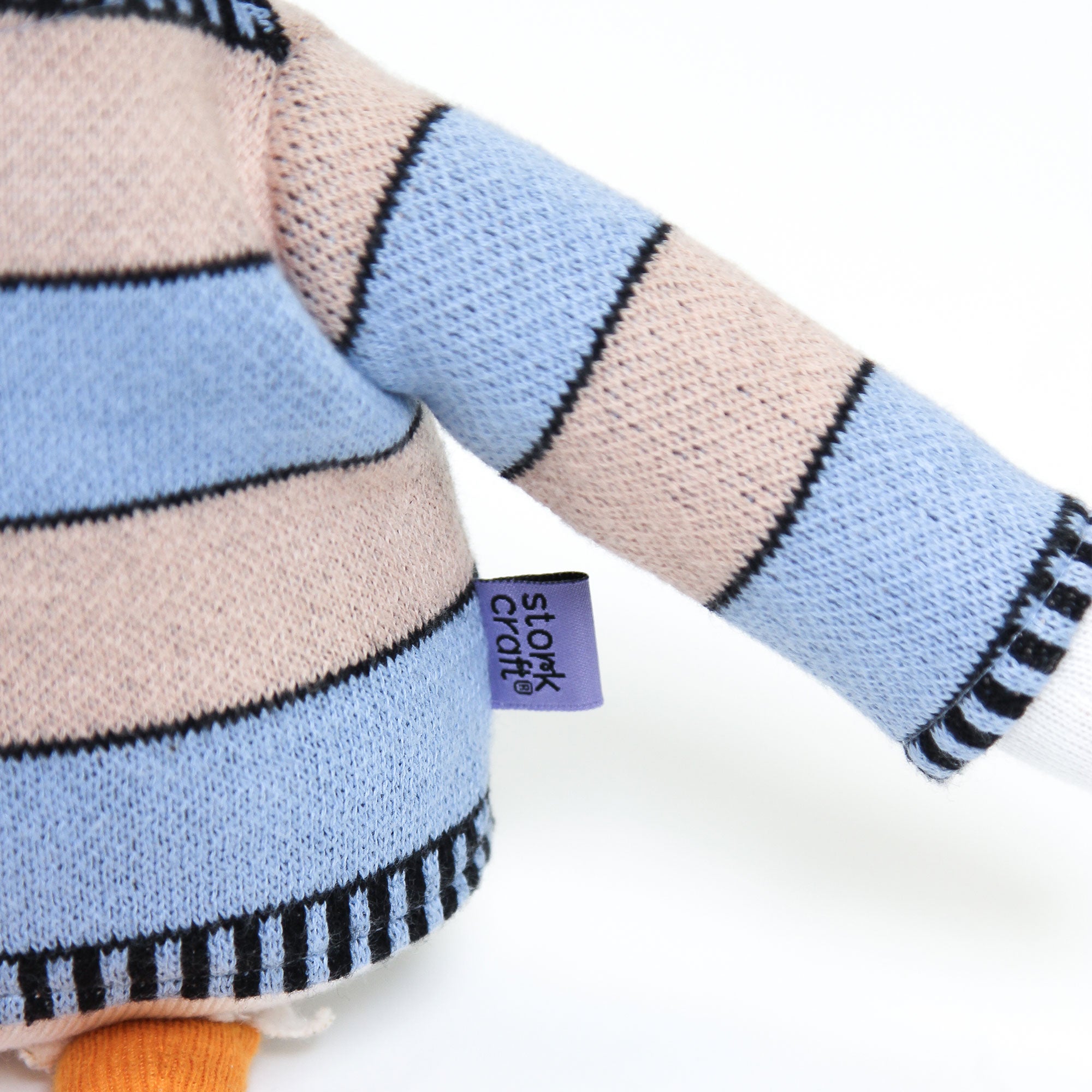 AJ the Stork Plush Toy Label Close Up Image