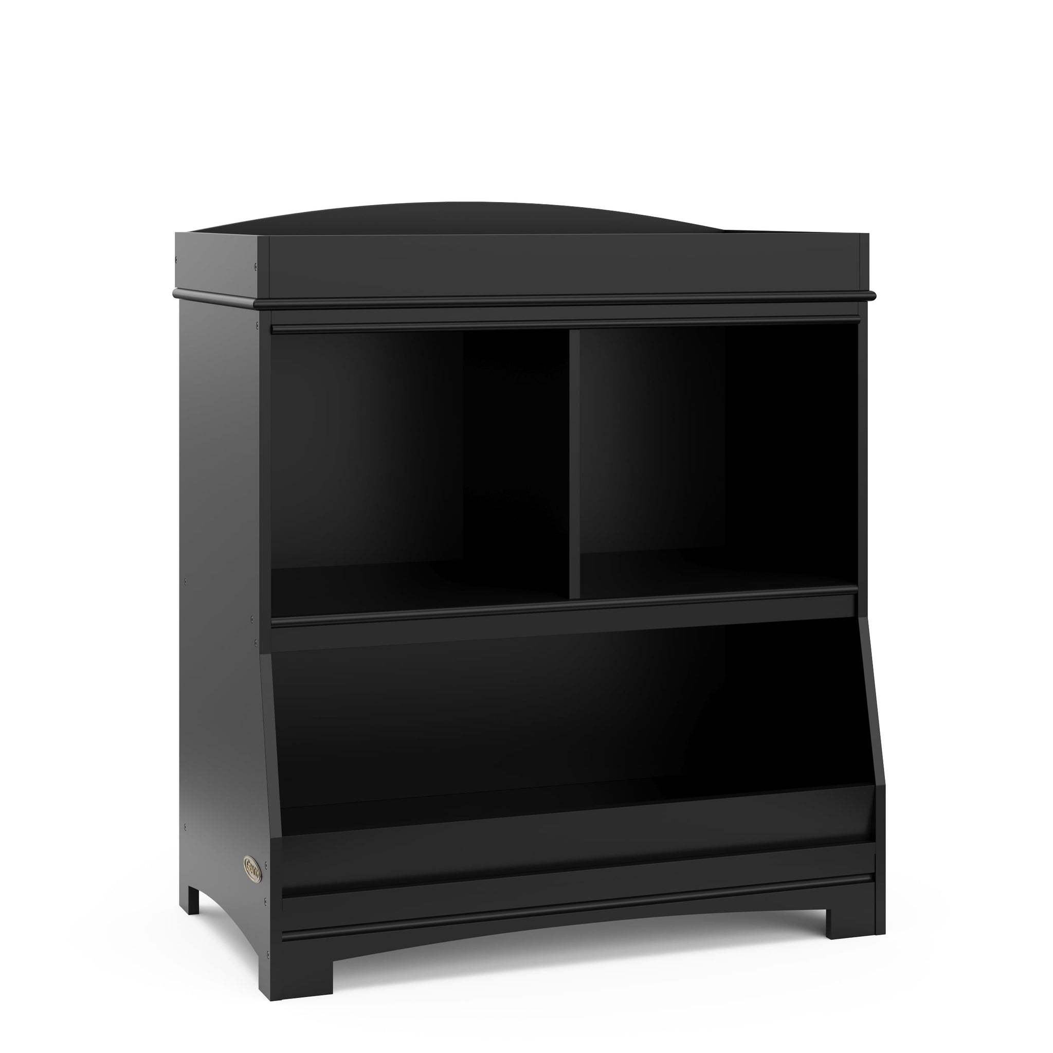  angled view black changing table with storage