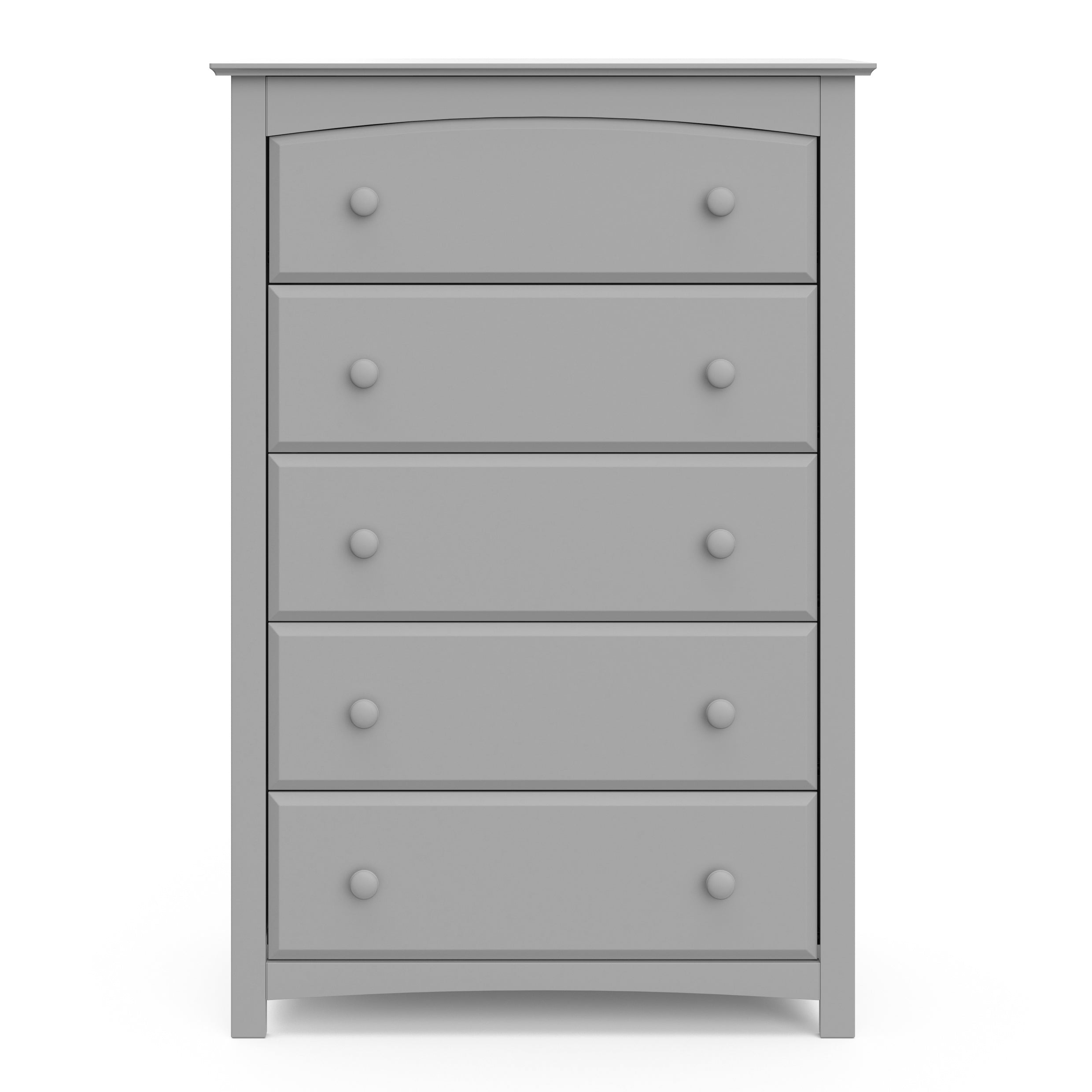 Kenton pebble gray 5 drawer dresser front view