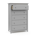 Kenton pebble gray 5 drawer dresser with top drawer open angle view