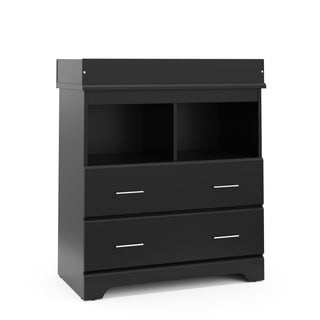 black 2 drawer chest with changing topper