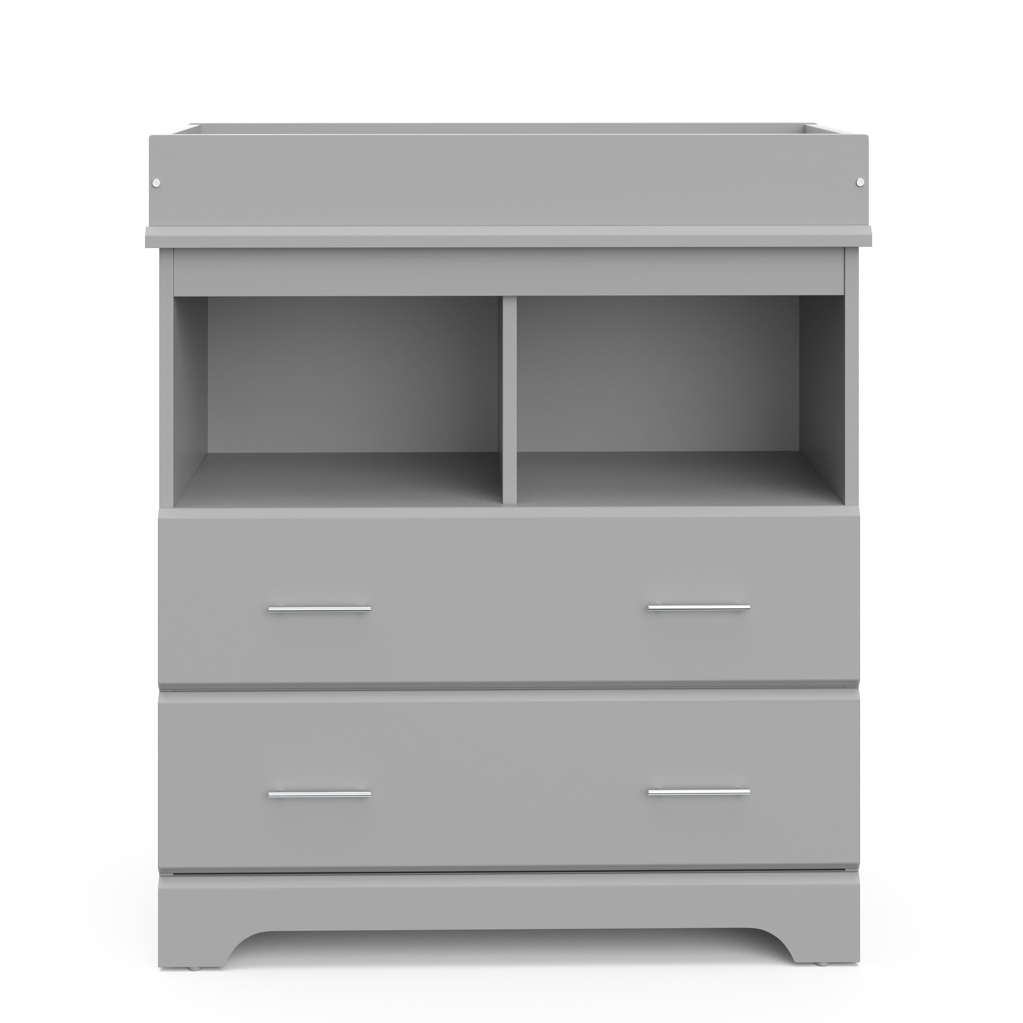 front view of pebble gray chest with changing topper