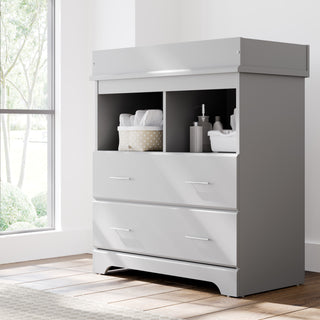 pebble gray 2 drawer chest with changing topper in nursery