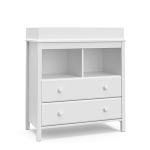 White 2 drawer chest with changing topper angled