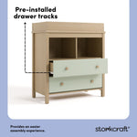 alpine driftwood with sage 2 drawer changing chest pre-installed drawer tracks callout