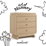 Santorini driftwood 3 drawer chest with changing topper with black doodles overlaid on image