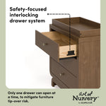 Santorini hazelnut 3 drawer chest with changing topper interlocking drawers callout