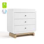 Santorini white with driftwood 3 drawer chest with changing topper with GGG and PTPA logos on top left