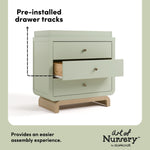 Santorini sage with driftwood 3 drawer chest with changing topper pre-installed drawer tracks callout