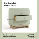 Santorini sage with driftwood 3 drawer chest with changing topper pre-installed drawer tracks callout