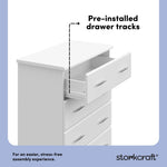Brookside white 4 drawer dresser pre-installed drawer tracks callout
