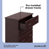 Brookside espresso 4 drawer dresser pre-installed drawer tracks callout