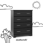 Brookside black 4 drawer dresser with black doodles overlaid on image