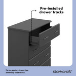 Brookside gray 4 drawer dresser pre-installed drawer tracks callout