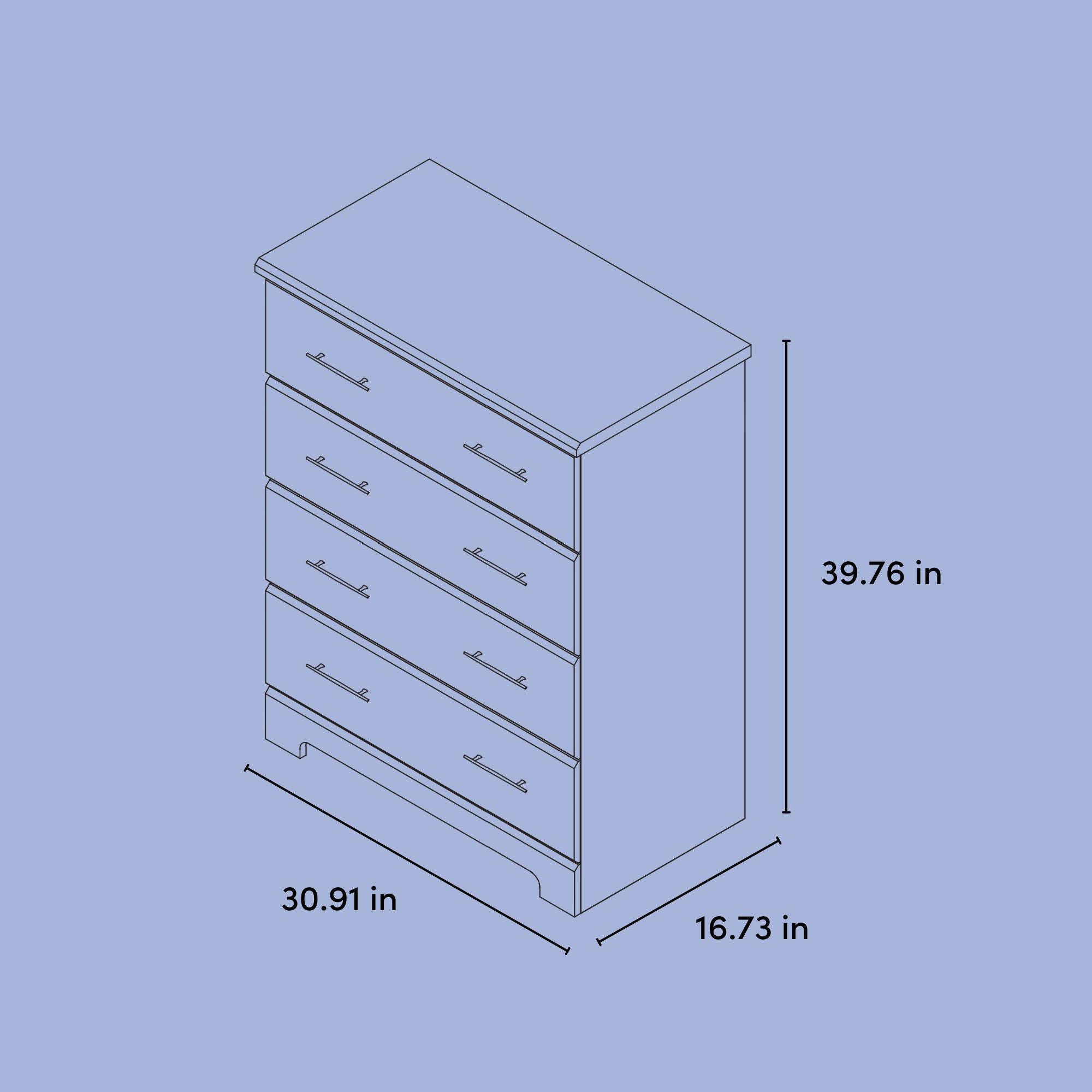 Brookside 4 drawer dresser line drawing with dimensions