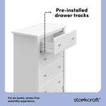 Crescent white 4 drawer dresser pre-installed drawer tracks callout