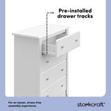 Crescent white 4 drawer dresser pre-installed drawer tracks callout