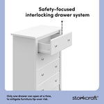 Crescent white 4 drawer dresser interlocking drawers callout