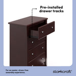 Crescent espresso 4 drawer dresser pre-installed drawer tracks callout
