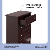 Crescent espresso 4 drawer dresser pre-installed drawer tracks callout