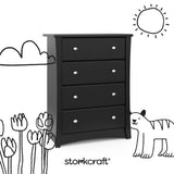 Crescent black 4 drawer dresser with black doodles overlaid on image