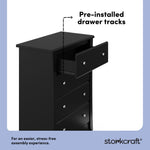 Crescent black 4 drawer dresser pre-installed drawer tracks callout