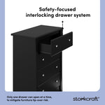 Crescent black 4 drawer dresser interlocking drawers callout