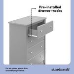 Crescent pebble gray 4 drawer dresser pre-installed drawer tracks callout