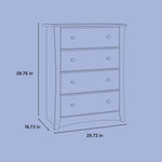 Crescent 4 drawer dresser line drawing with dimensions
