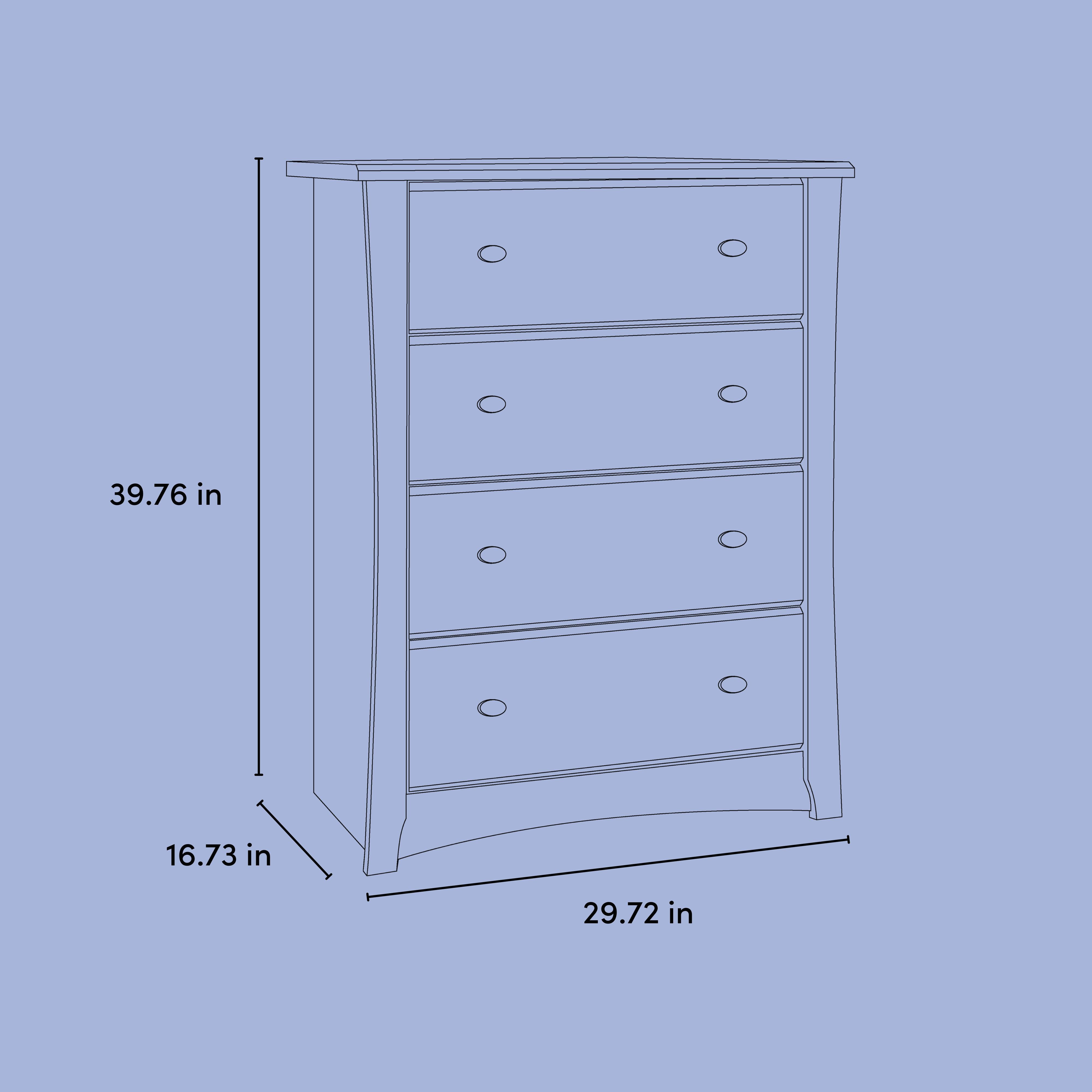 Crescent 4 drawer dresser line drawing with dimensions