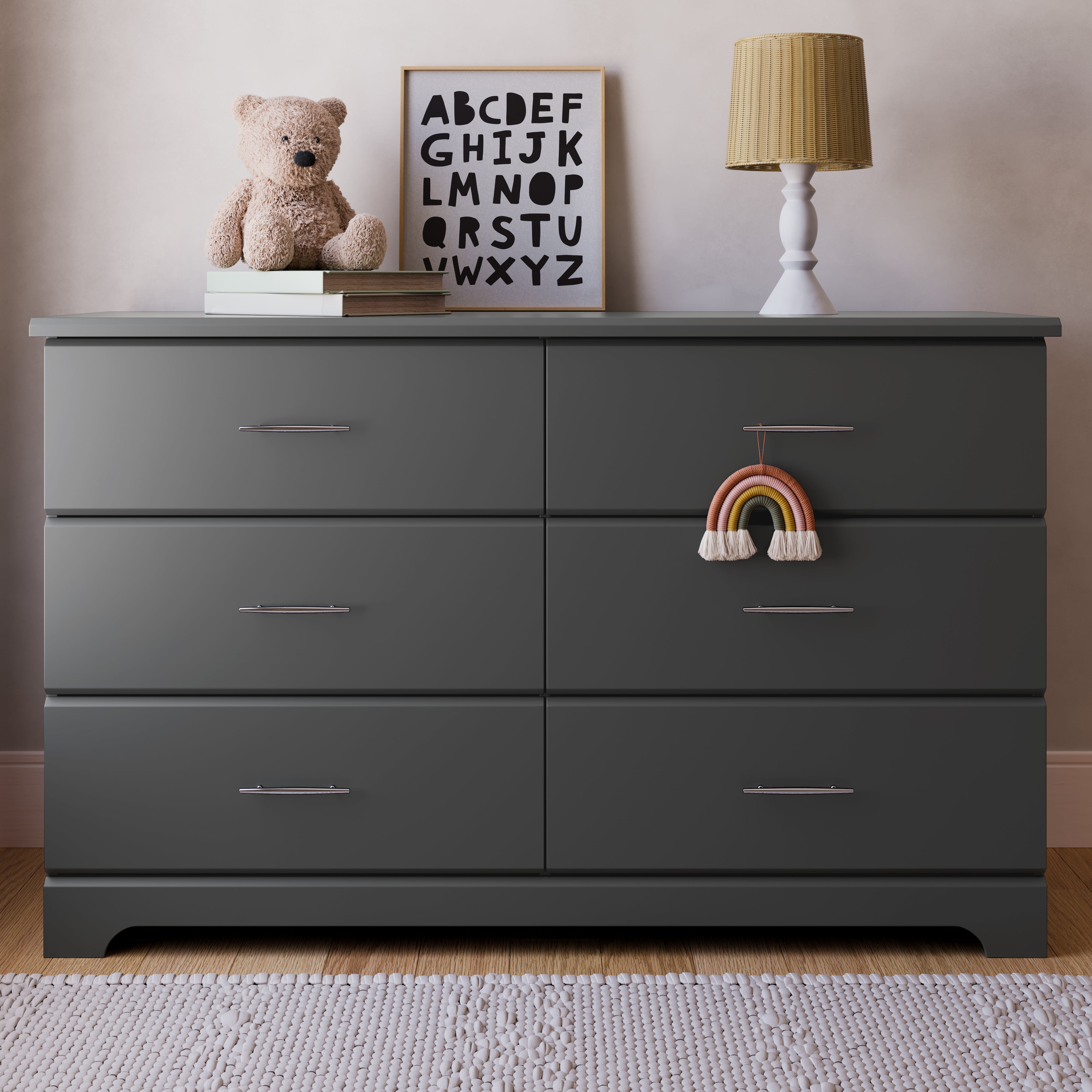 Brookside gray 6 drawer dresser in a nursery