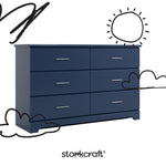 Brookside midnight blue 6 drawer dresser with black doodles overlaid on image