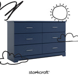 Brookside midnight blue 6 drawer dresser with black doodles overlaid on image