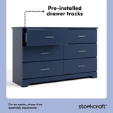 Brookside midnight blue 6 drawer dresser pre-installed drawer tracks callout