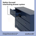 Brookside midnight blue 6 drawer dresser interlocking drawers callout