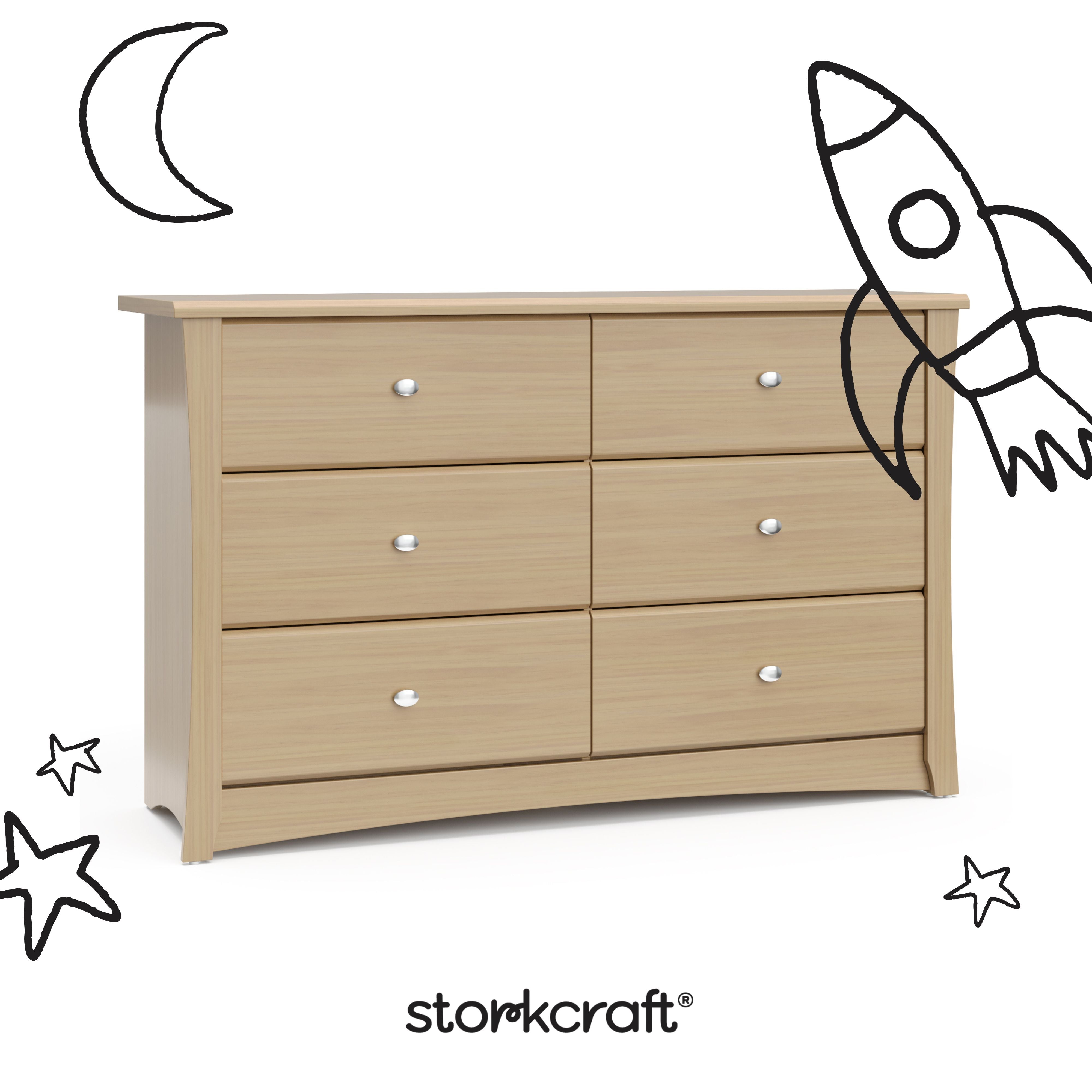 Crescent driftwood 6 drawer dresser with black doodles overlaid on image