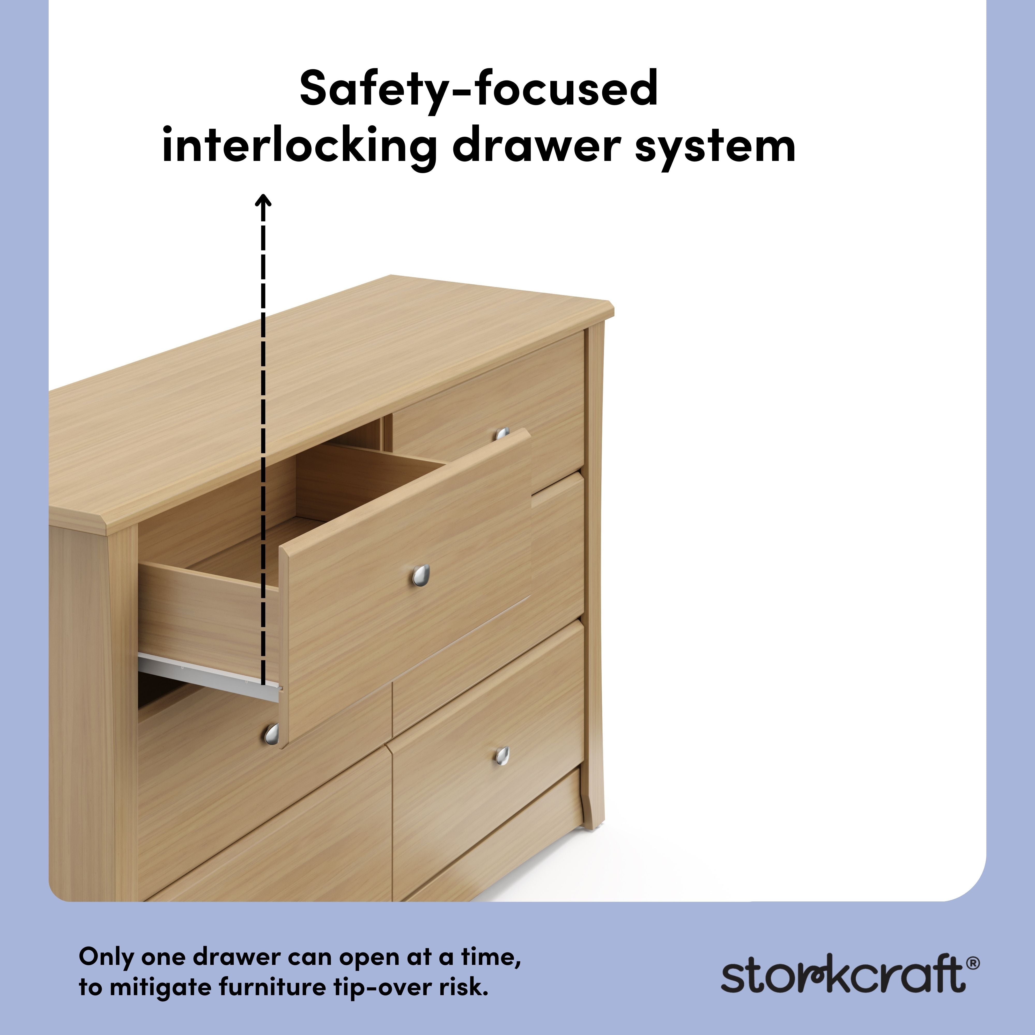 Crescent driftwood 6 drawer dresser interlocking drawer system callout