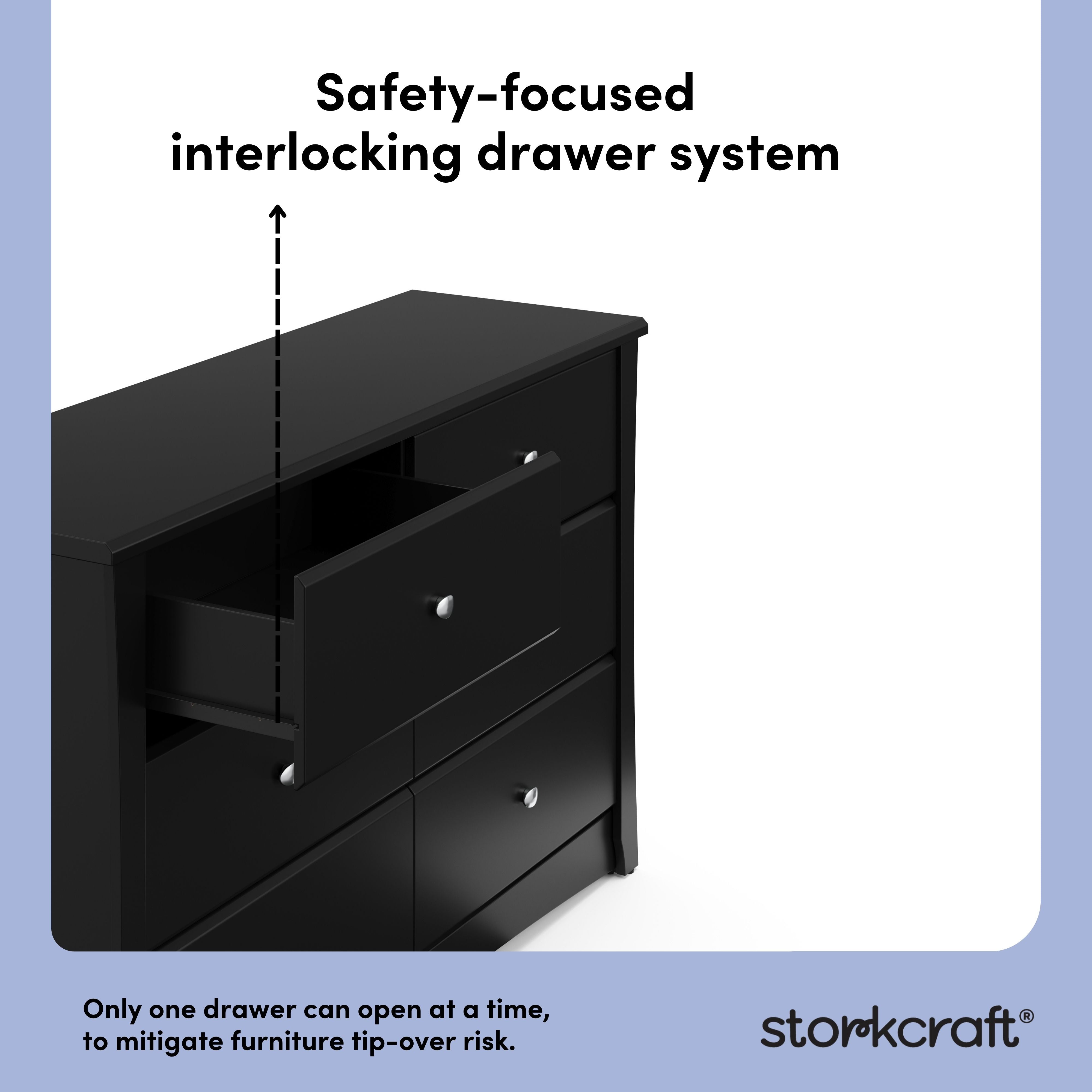 Crescent black 6 drawer dresser interlocking drawer system callout