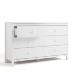 Alpine white 6 drawer dresser with top left drawer open angle view