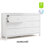 alpine white 6 drawer dresser angle view with GREENGUARD Gold and PTPA logo on top right