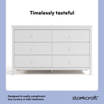 alpine white 6 drawer dresser front view style callout